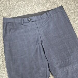 Barneys New York Wool Dress Pants Mens Size 36 Navy Windowpane Plaid